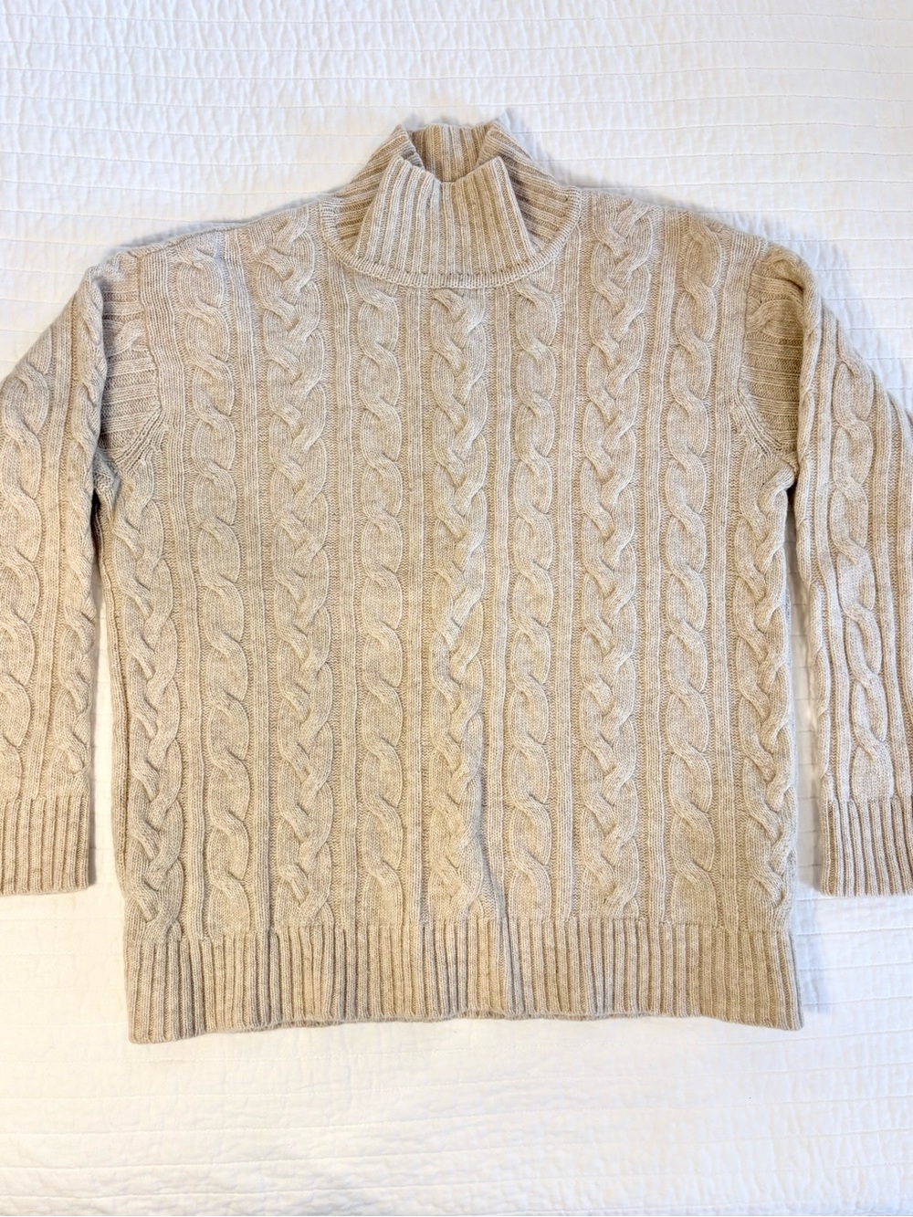 J. Jill Wool Cable-Knit Mock Neck Sweater in Oatmeal